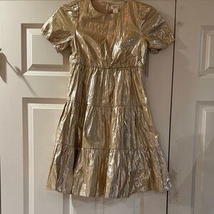 J.Crew Crewcuts Girls Tiered Shimmer Dress Gold Size 8 NWT
